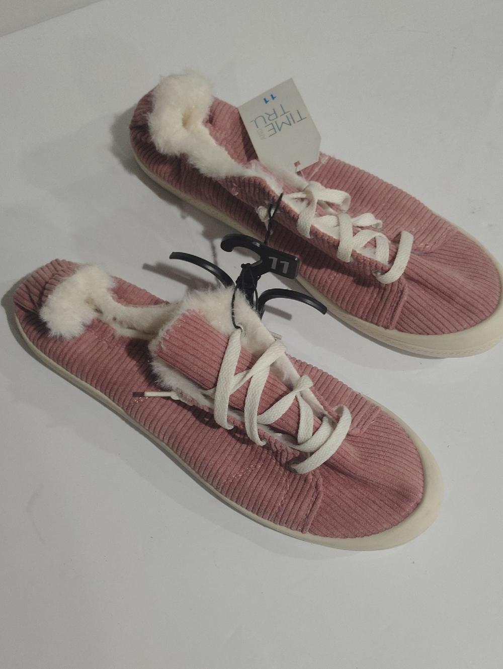 NWT Time and Tru Dusty Pink Corduroy Faux-Fur Lace-Up Sneakers Size 11